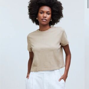 NWT Madewell Softfade Cotton Boxy-Crop Tee Khaki Tan